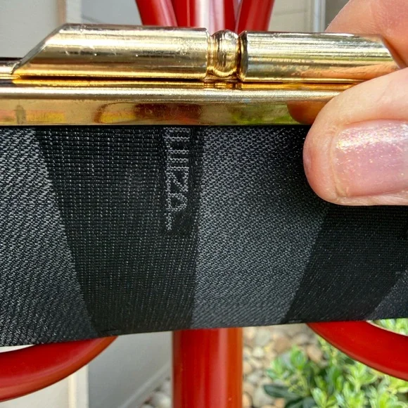 Luiza Black Textured Fabric Clutch with Gold Frame by Luiza - Picture 13 of 16